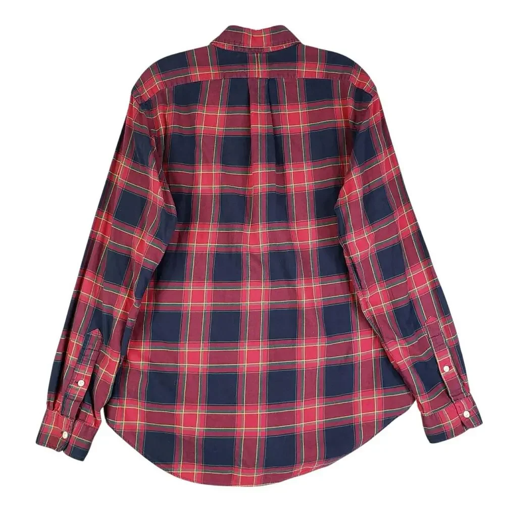 Polo Ralph Lauren Oxford Shirt Mens Medium M LS Button Down Red Plaid Blue
